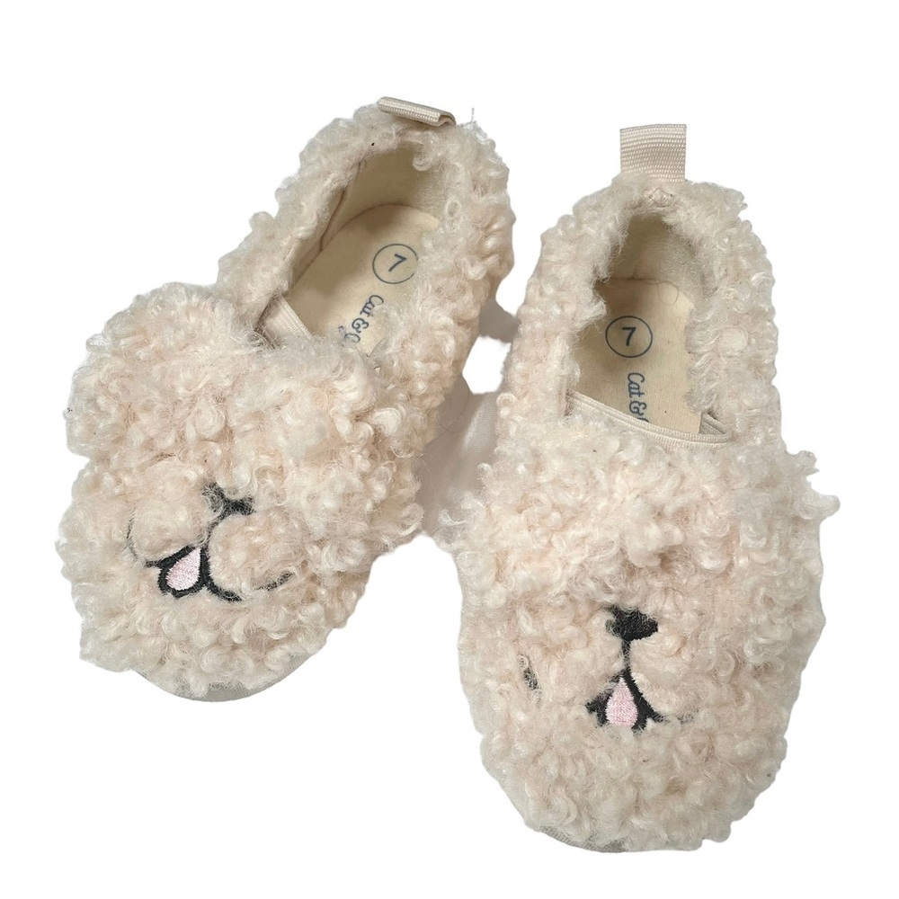 CAT & Jack Faux Fur Dog Puppy Slip On Shoes Toddler Girl Size 7 Tan
